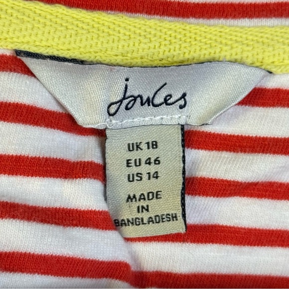 Joules Red and White Striped Short Sleeve Tee Womens Size 14 - Picture 3 of 5